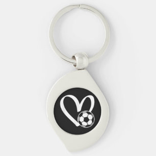 Fotboll, hjärta swirl silverfärgad nyckelring