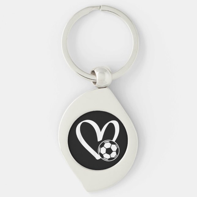 Fotboll, hjärta swirl silverfärgad nyckelring (Framsidan)