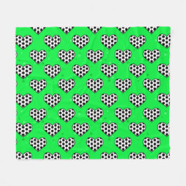 Fotboll Hjärtboll Textur - Grön Bakgrund  Fleecefilt