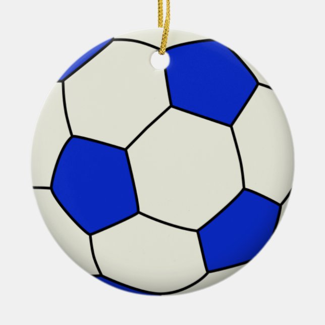Fotboll i blått julgransprydnad keramik (Framsidan)