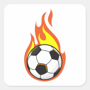Fotboll i brand fyrkantigt klistermärke