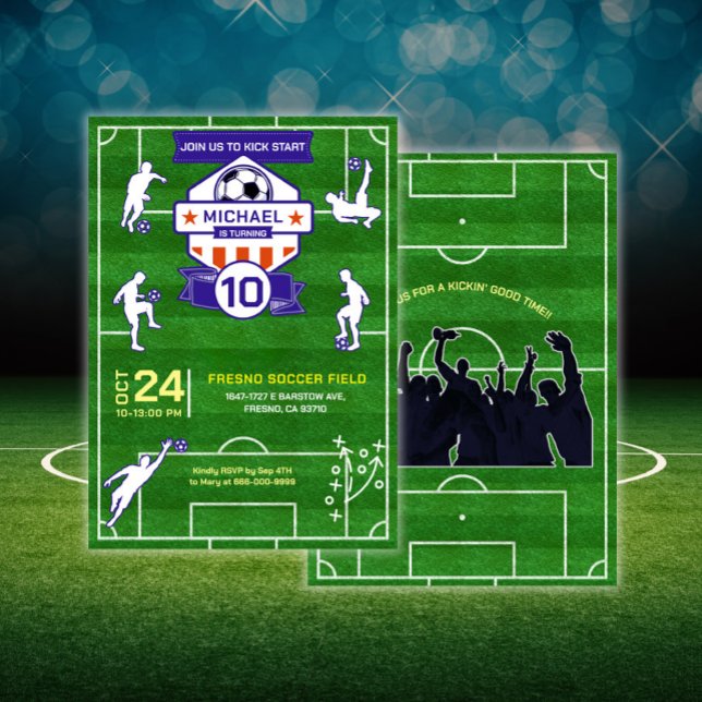 Fotboll i fält Födelsedagsfest Inbjudningar (Soccer Birthday Party Invitation)