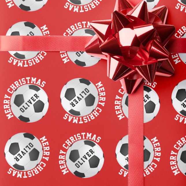 Fotboll i fotboll Bollar Kids i Namn Röda julen Presentpapper (Skapare uppladdad)