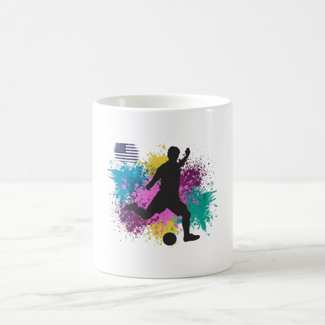 Fotboll i fotboll i USA Grungy Färg Stänk Kaffemugg (Center)