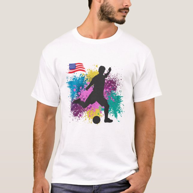 Fotboll i fotboll i USA Grungy Färg Stänk T Shirt (Framsida)