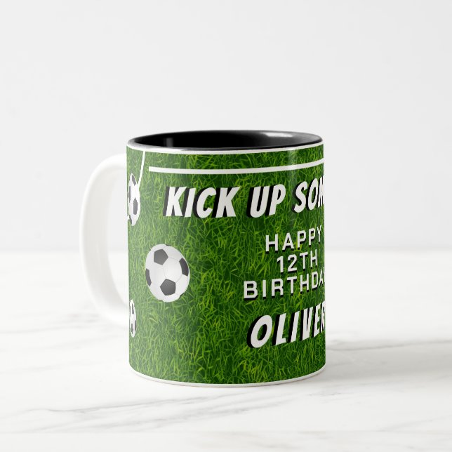 Fotboll i fotboll Sports Birthday Två-Tonad Mugg (Framsida vänster)