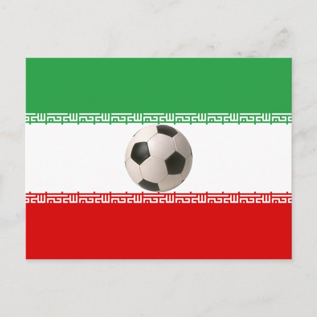 Fotboll i mitten av iranska flaggan vykort (Framsida)