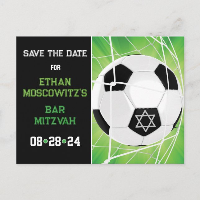 Fotboll i nät Bar Mitzvah Save the Date-kort Vykort (Framsida)