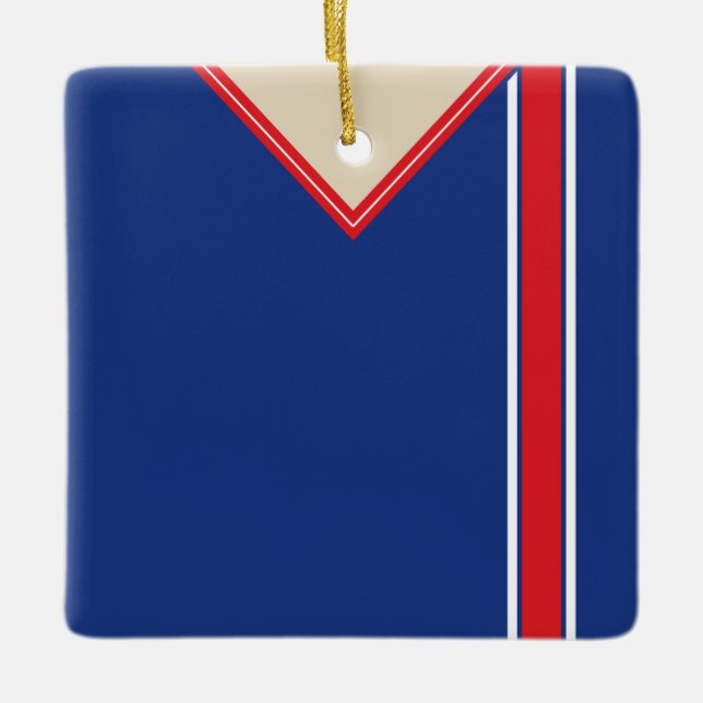 Fotboll Jersey-mall Ornament, blå röd Julgransprydnad Keramik (Framsida)