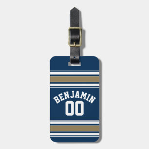 Fotboll Jersey Navy Blue Guld Rand Namn nummer Bagagebricka