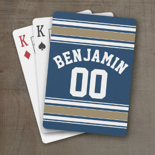 Fotboll Jersey Navy Blue Guld Rand Namn nummer Kortlek