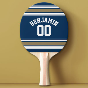 Fotboll Jersey Navy Blue Guld Rand Namn nummer Pingisracket
