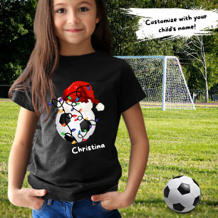 Fotboll jul Ljus Santa Hat Barn Namn T Shirt