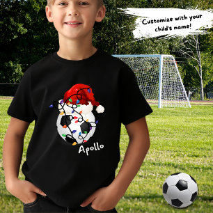 Fotboll jul Ljus Santa Hat Barn Namn T Shirt