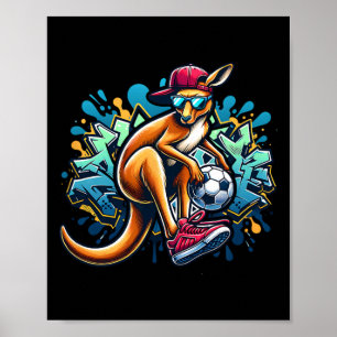 Fotboll känguru urn gatumode med mössa och solglas poster