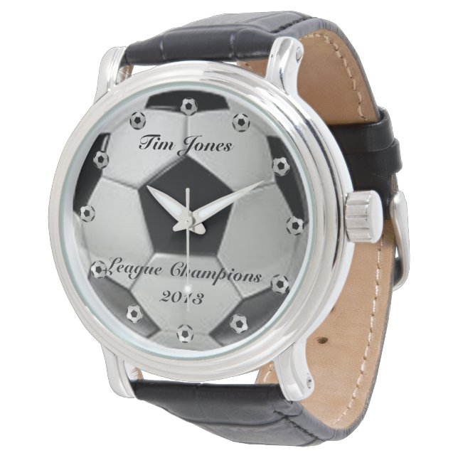 Fotboll, klassiskt, rostfritt stål, bevakning armbandsur (Vinklad)