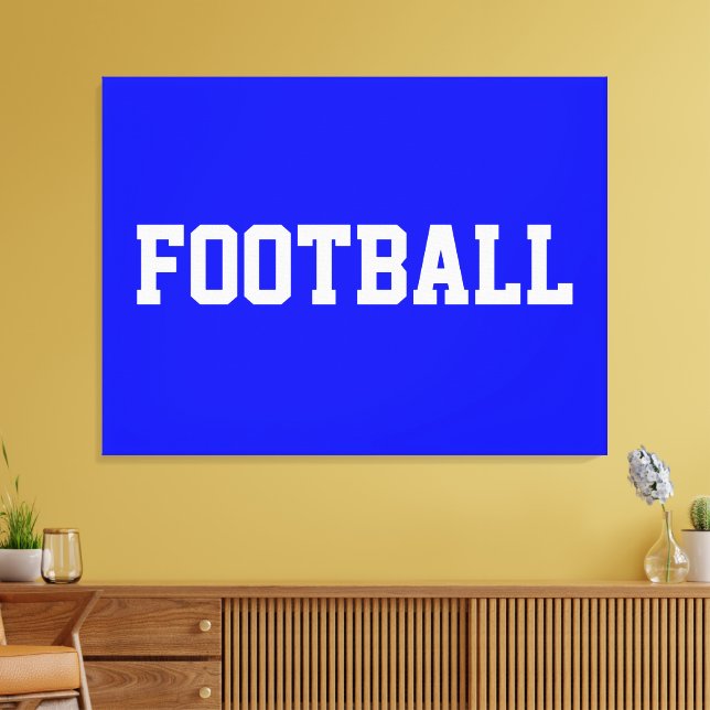 FOTBOLL Kul Sportig Vit Text På Royalblå Canvastryck (Insitu (Vardagsrum))