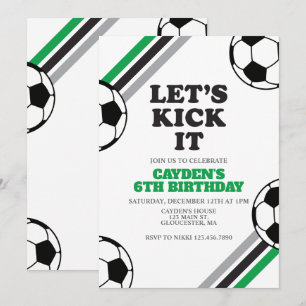 Fotboll Låt oss Kick it Grönt Birthday Inbjudningar