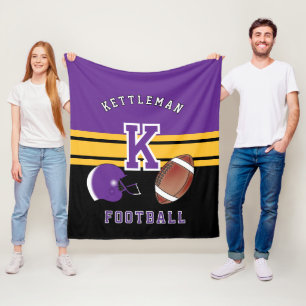 Fotboll 🏈 Lila och Guld Gult Sport Brev Fleecefilt