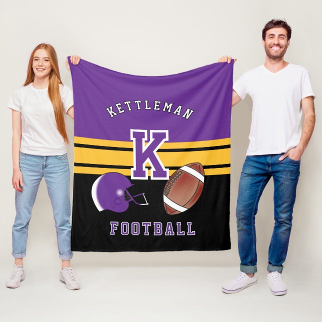 Fotboll 🏈 Lila och Guld Gult Sport Brev  Fleecefilt (På plats)