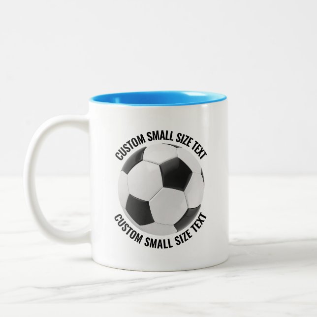 Fotboll & Liten Text LJUSBLÅ 320g Custom Två-Tonad Mugg (Vänster)