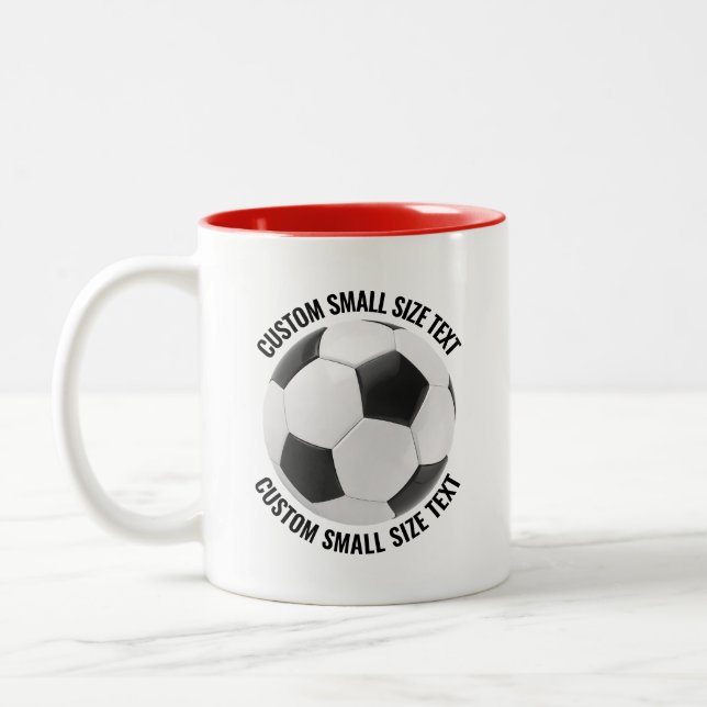 Fotboll & Liten Text RÖD 11oz Anpassad Två-Tonad Mugg (Vänster)