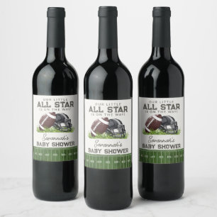 Fotboll Little All Star Touchdown Baby Shower Vinflaska Etikett
