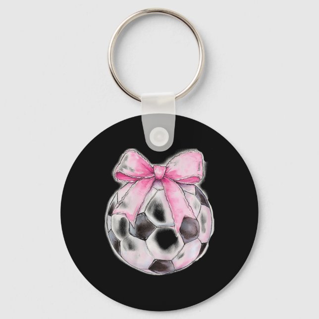 Fotboll Ll Rosa Coquette Bow Dainty Ribbon Flickor Nyckelring (Framsida)