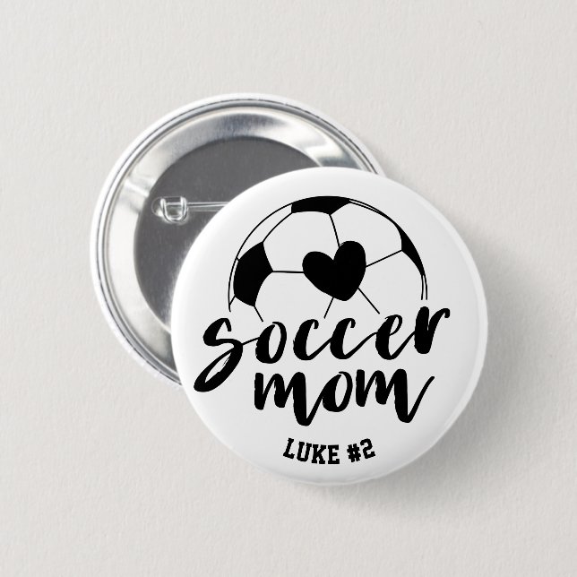 Fotboll Mamma Heart Boll Personlig Namn och nummer Knapp (Framsida & baksida)