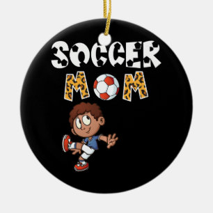 Fotboll Mamma Leopard Cute Boy spelar fotboll Julgransprydnad Keramik