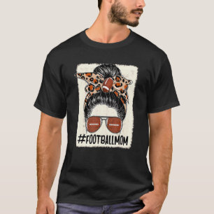 Fotboll Mamma Messy Bun Hair Leopard Lycklig Mor T Shirt