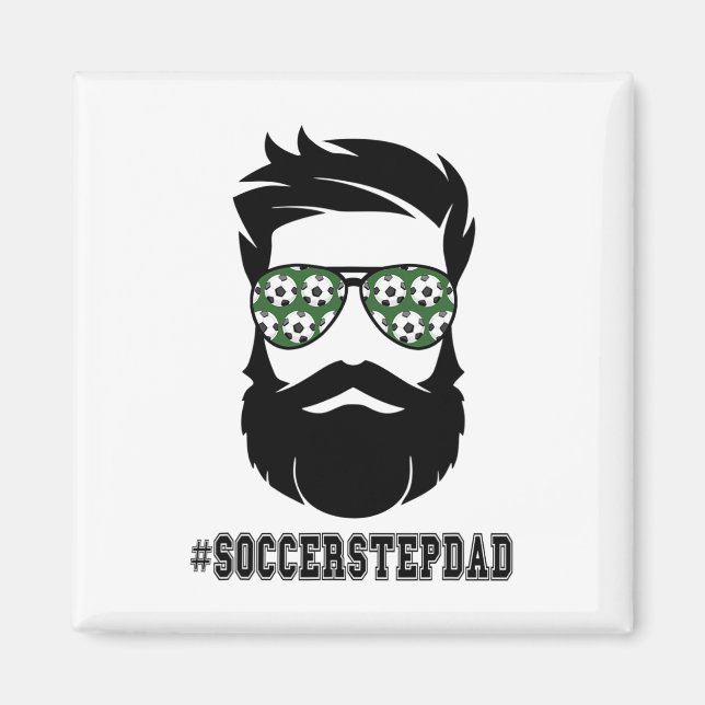 Fotboll med Beard Step Pappa Step Far Ste Magnet (Framsidan)