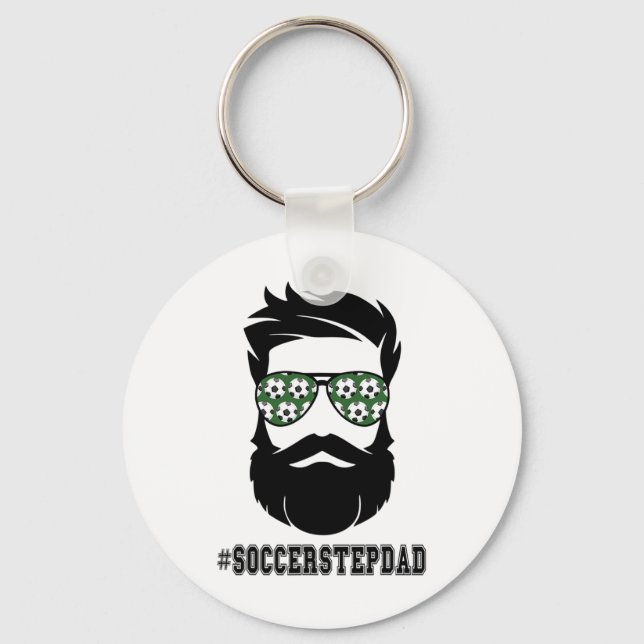 Fotboll med Beard Step Pappa Step Far Ste Nyckelring (Framsida)