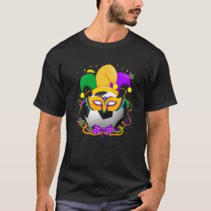 Fotboll med Jester Hat Mardi Gras Tjock tisdag T Shirt
