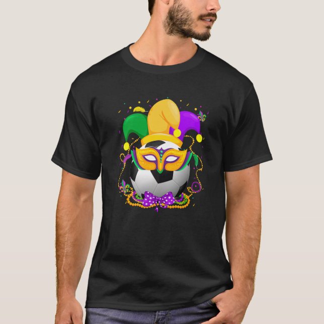 Fotboll med Jester Hat Mardi Gras Tjock tisdag T Shirt (Framsida)