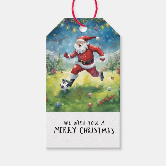 Fotboll med Jultomten som leker boll Presentetikett (Framsidan)