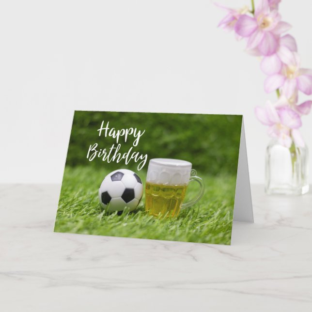 Fotboll med ord Grattis på födelsedagen med Beer Kort (Orkide)