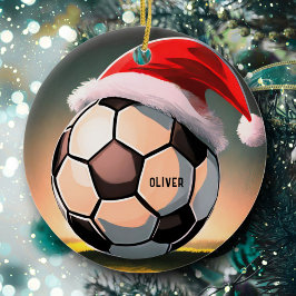 Fotboll med Red Santa Hat Namn jul Julgransprydnad Keramik