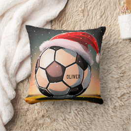 Fotboll med Red Santa Hat Namn jul Kudde