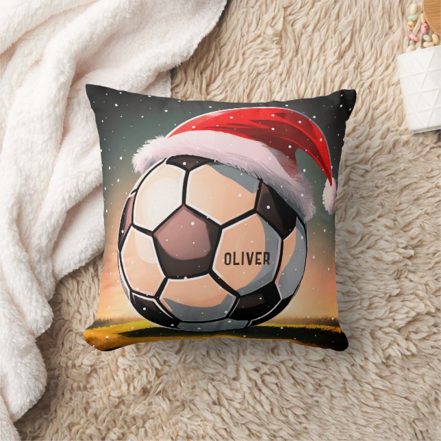 Fotboll med Red Santa Hat Namn jul Kudde (Filt)