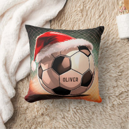 Fotboll med Red Santa Hat Namn jul Kudde