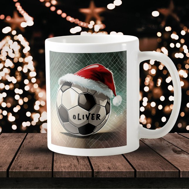 Fotboll med Santa Hat Namn Kaffemugg (Skapare uppladdad)