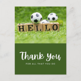 Fotboll med tack för allt du gör på grönt gräs vykort