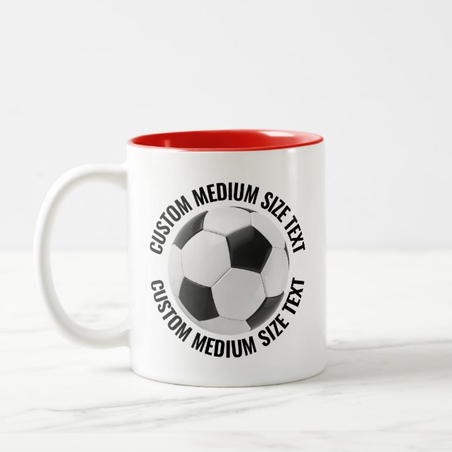 Fotboll & Medelstor text RÖD 11oz Anpassad Två-Tonad Mugg (Vänster)