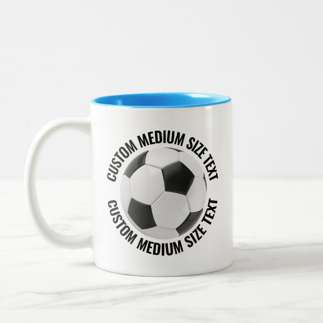 Fotboll & Medium text LJUSBLÅ 320g Custom Två-Tonad Mugg (Vänster)