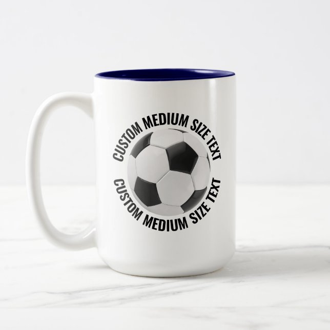 Fotboll & Medium text NAVYBLÅ 15oz Anpassad Två-Tonad Mugg (Vänster)