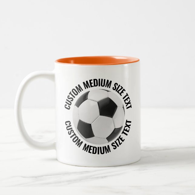 Fotboll & Medium Text ORANGE 11oz Anpassad Två-Tonad Mugg (Vänster)