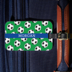Fotboll Mönster, Vita Namn, Blått och Grönt Bagagebricka