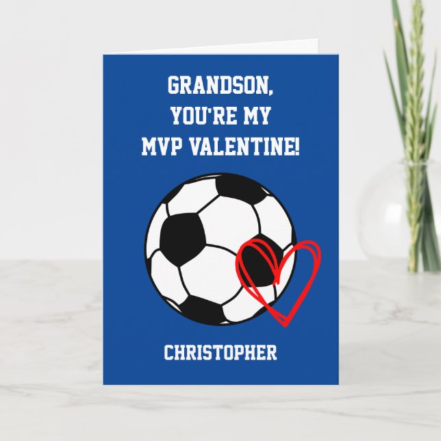 Fotboll MVP Valentines Day Grandson Kort (Framsida)