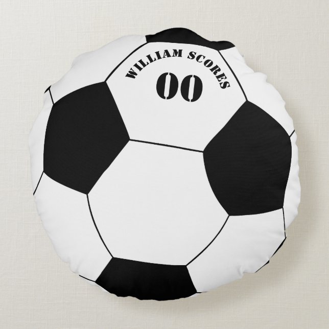 Fotboll och fotboll med Namn och nummer Rund Kudde (Baksidan)